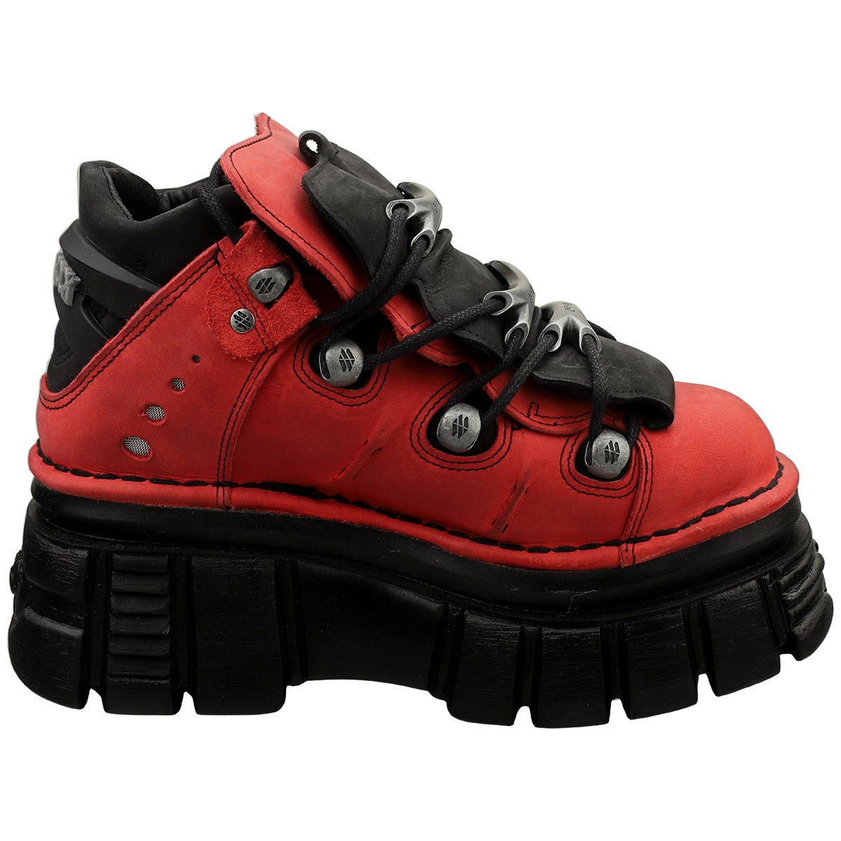 New Rock Half Boot Tower Unisex Platform Shoes in Red Black - 6 US