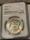 1883-O $1 Morgan Silver Dollar NGC MS63 Monster Rainbow Textile Toned Coin CH BU