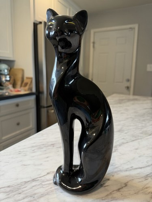#ad #ad Vintage MCM Black Cat Ceramic Statue Elegant Tall Figurine Yellow Eyes $17.50