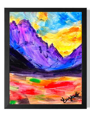 GUAJARDO Original Neo Expressionism Neon Mountains 14X11 Canvas Signed Art