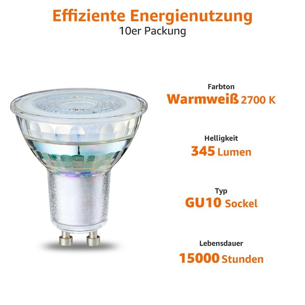 Amazon Basics GU10 Led Spots 4W Warmweiß Ersetzt 50W 10Er Pack Klar Nicht-image