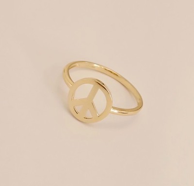 14K gelber massiver Peace Zeichen Ring anillo con el signo de la paz