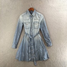 Gap 1969 Dress Womens 4 Long Sleeve Pockets Button Front Belted Blue Chambray