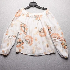 Lauren Conrad Blouse Womens M Peasant Boho Floral AOP Long Sleeve Vacation Top
