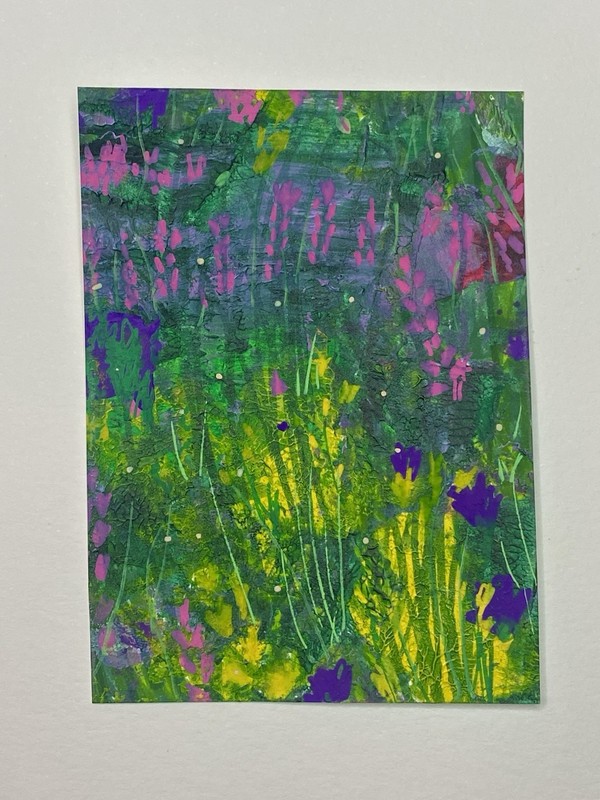 ACEO Original Mixed Abstract Flower Field Garden Painting 2.5x3.5 Tiny Art ATC