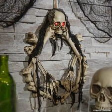 Halloween 16.5" Lightup Skeleton Bones Wreath Decoration Prop Brand New