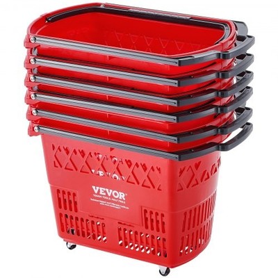 Shopping Baskets, 6PCS, 39L Shopping Carts with Handles, Plastic Rolling Shoppin