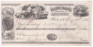FRANCIS E. SPINNER (1802-1890) SIGNED CHECK FROM ILION BANK - TREASURER OF U.S.