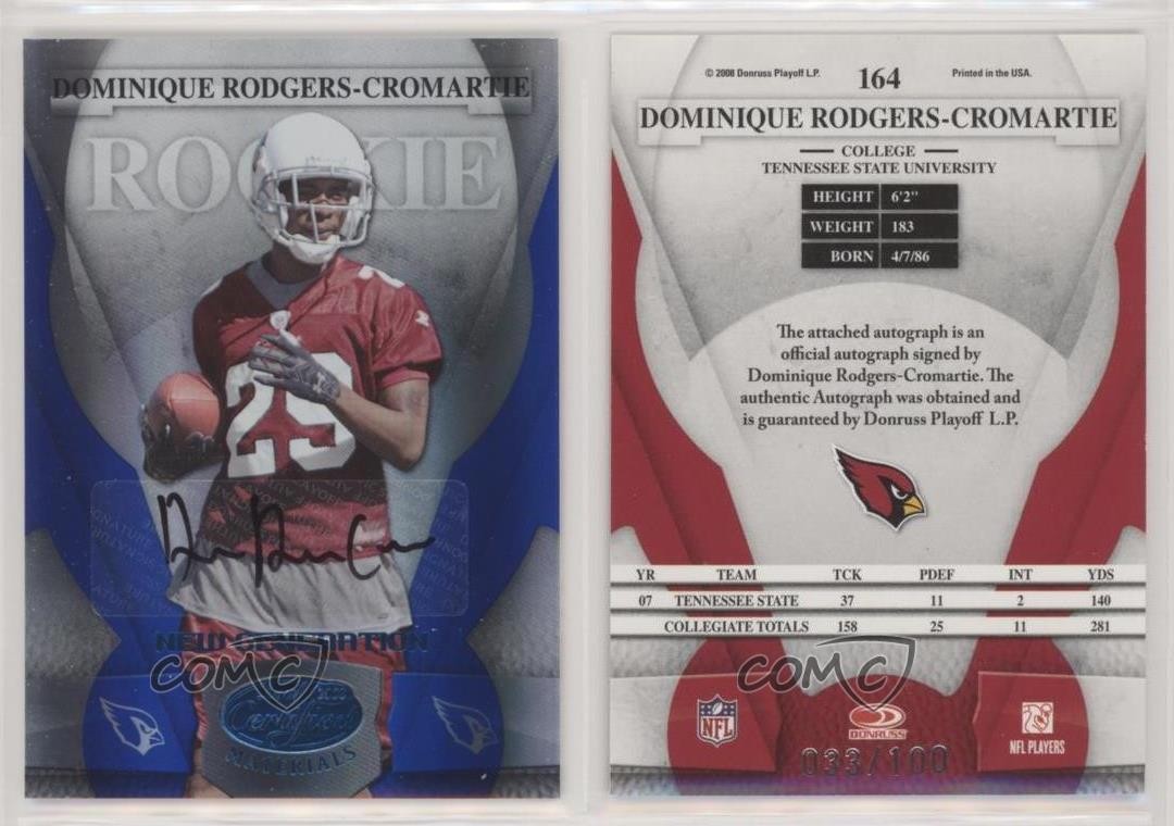 2008 Leaf Certified Materials Dominique Rodgers-Cromartie Rookie Auto RC 00jz