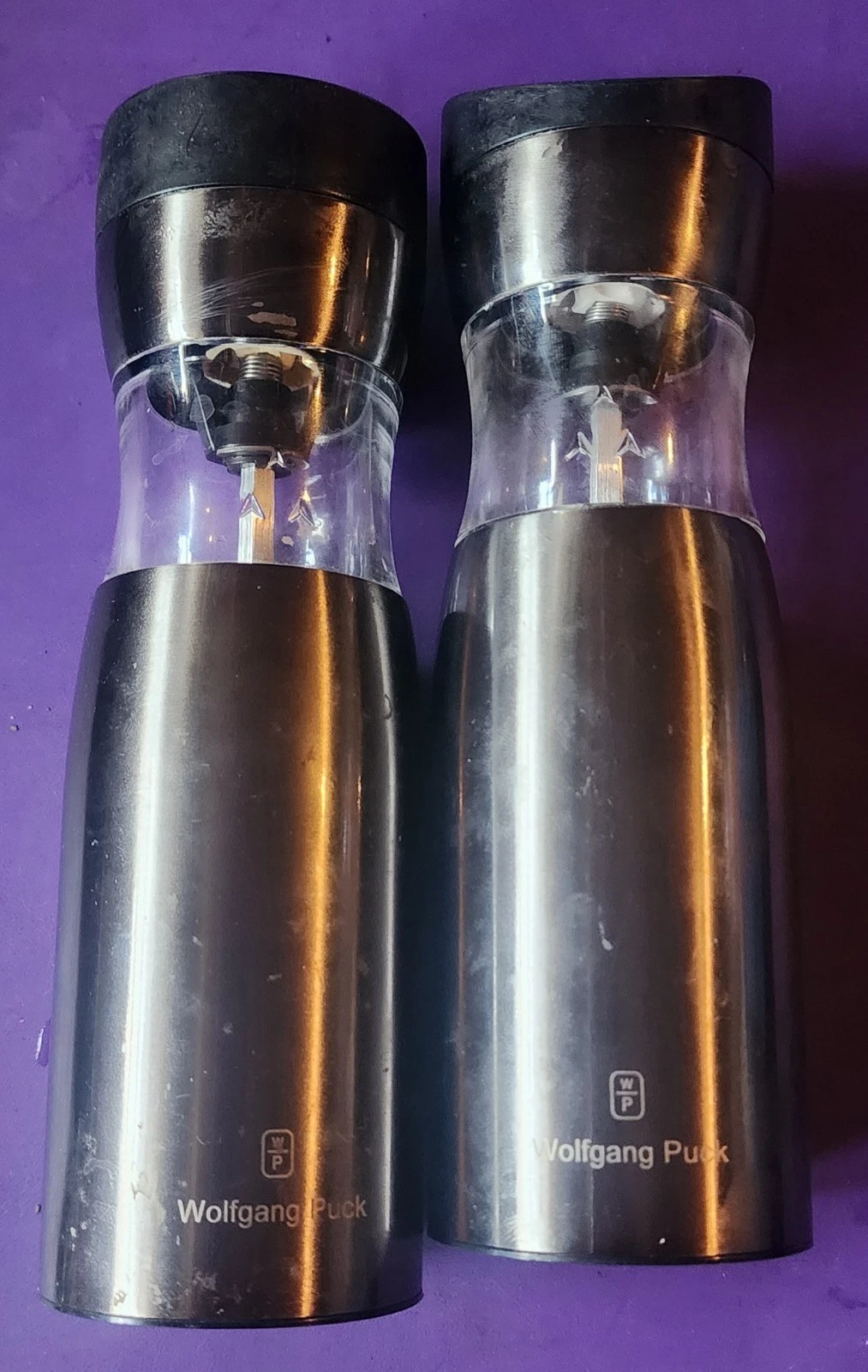 Wolfgang Puck Battery Operated Spice Mill Salt Pepper Shakers Used