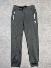 Hurley Pants Boys 10-12 Gray Joggers Zip Pockets Drawstring H2O-DRI Logo