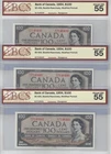 1954 Canada $100 3 Sequential Banknote Changeover BCS Graded Almost UNC 55