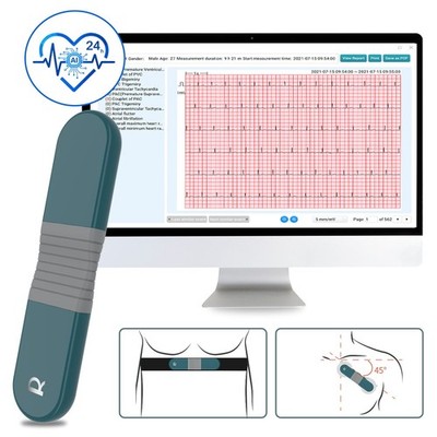 AI Holter Monitor 24 Hrs Chest Strap EKG Monitor with Free AI Analysis PC Report