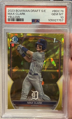 #ad Max Clark 2023 Bowman Draft Sapphire 1st Chrome Yellow Ref 75 PSA 10 Gem Tigers $349.99
