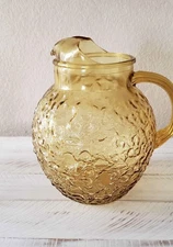 Vintage Amber Crinkle Glass Ball Pitcher Anchor Hocking Lido 60s EUC