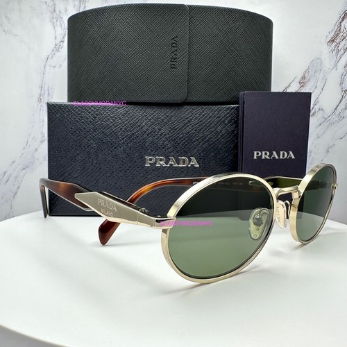 Gafas de sol PRADA nuevas PR65ZS metal dorado ovaladas redondas símbolo logotipo ZVN70L