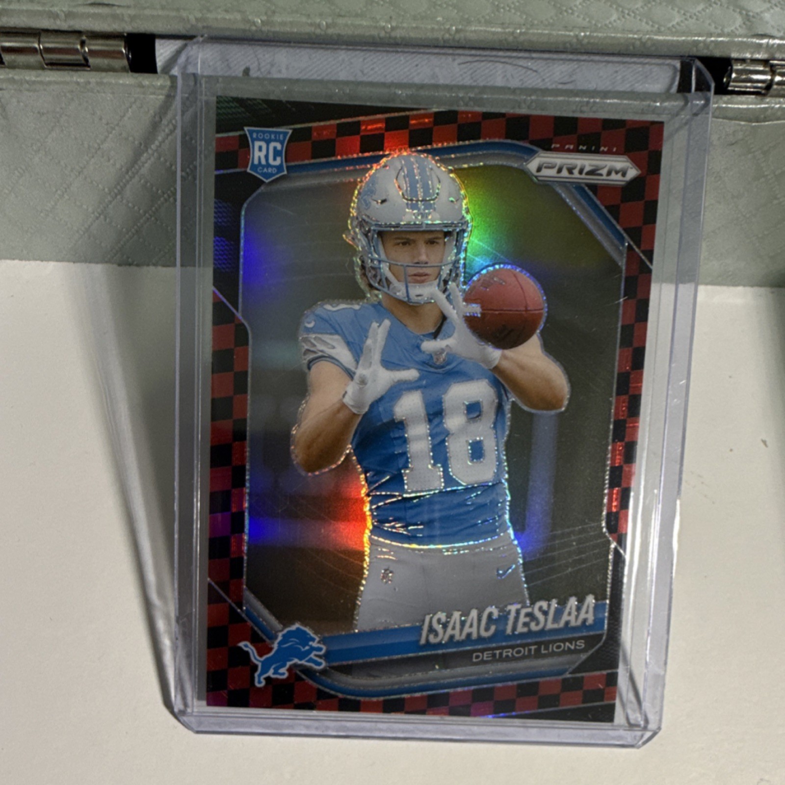 2025 Panini Prizm Black & Red Checker Isaac Teslaa Detroit Lions Rookie #316