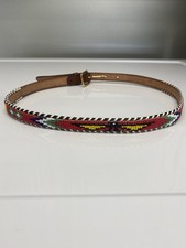 Vintage Hand Beaded Leather Belt Western Native American Hong Kong 33  X 1  9/16
