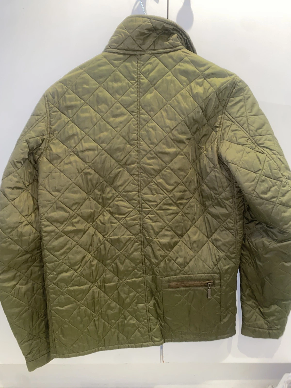 Barbour Dept B Lock Quilt Quilted Jacket Green with Corduroy Collar Men’s Large image 3