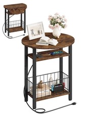 Folding Side Table, Side Table with Charging Station, 3-Tier Narrow End Table...