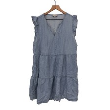 Loft Outlet Womens Blue Chambray Ruffle Sleeve Tiered Lyocell Dress Size XL