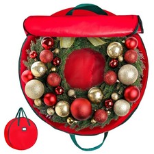 Premium Wreath Storage Bag Heavy Duty Container Dual Zipper Red 48x8 Inch