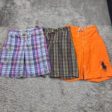 Polo Ralph Lauren Swim Trunks Boy Large Big Pony Plaid Board Shorts Vtg Lot Of 3