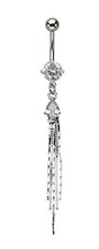 14GA 316L Surgical Steel Clear Gem Drop Chain Dangle Belly Button Ring