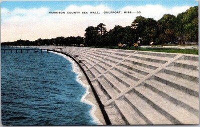 Harrison County Sea Wall Gulfport Miss Vintage Postcard E C Kropp Natural Color