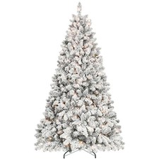 4/5/6FT Pre-Lit Flocked Christmas Tree Snowy Artificial Christmas Tree w/Stand