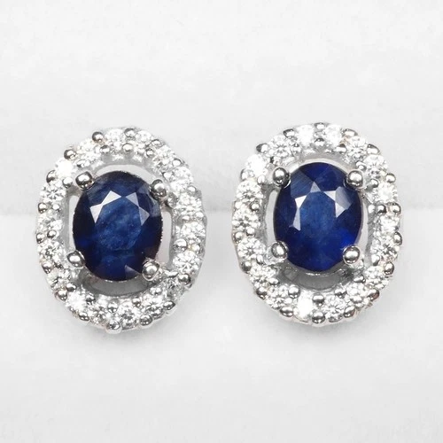 Fabulous Royal Blue Sapphire 1.25Ct 925 Sterling Silver Handmade Stud Earrings