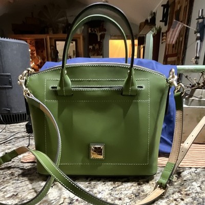 Dooney & Bourke Green Satchel Top Handle Adjustable Strap Zip Gold Hardware Logo