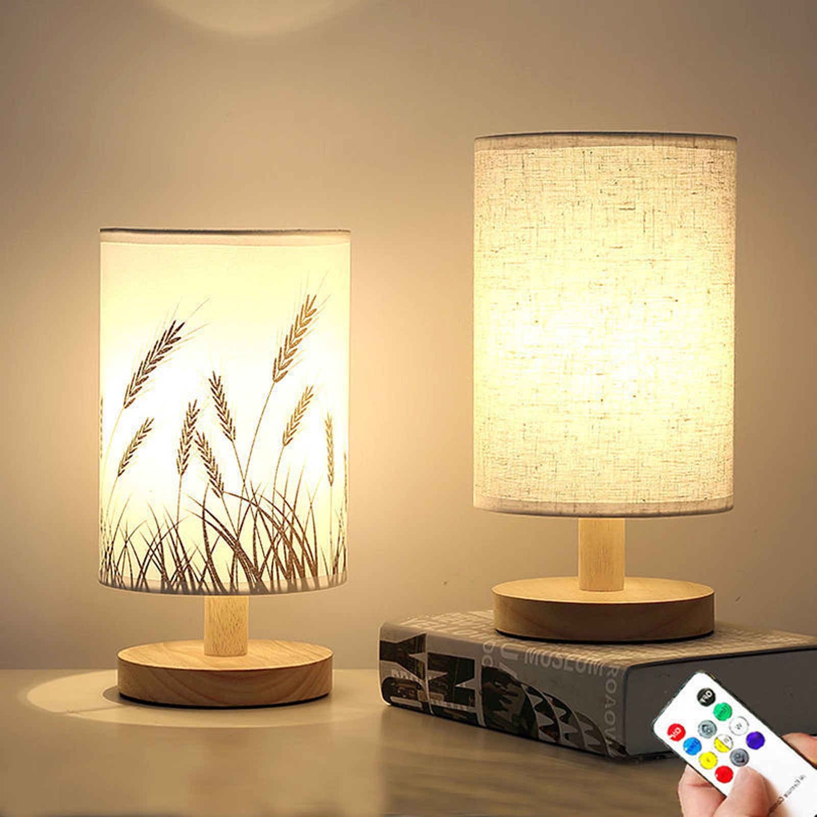 Small Table Lamp For Bedroom Dimmable LED Bedside Lamps Solid Wood USB Night