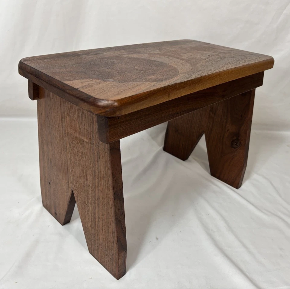 Vintage Solid Walnut Cricket Step Stool Boot Jack Ends 12.5"H 18"x9" - Image 3 of 4