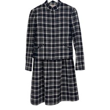 Young Pendleton 100 Wool Black Cream Checkered Plaid Pant Skirt Jacket 3 pc SET