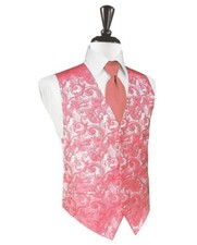 Luxury Satin Paisley Tuxedo Vest and Neck Tie in Shades of Pink