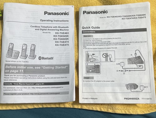 Manual User's Guide for Panasonic KX-TGE432 TGE433 TG3634 TGE445 TG3640 TG3645