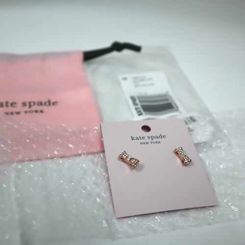 Kate Spade New York Ready Set Bow Pave Stud Earrings Rose Gold – NEW - Picture 3 of 5