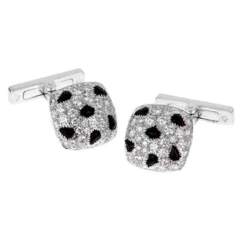 Amazing Old European Cut Cubic Zirconia & Black Onyx Panthere Style Men Cufflink - Picture 1 of 3