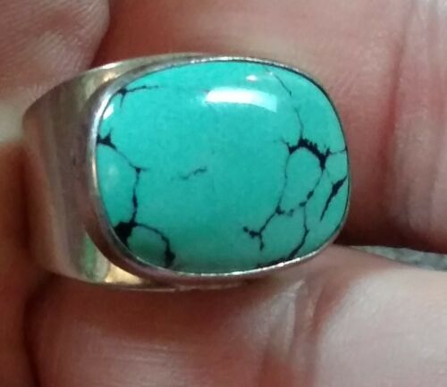Vtg Jay Kjng Mine Finds DRT Sterling Silver Ring Turquoise Stone Size 5.75~9g - Picture 10 of 10
