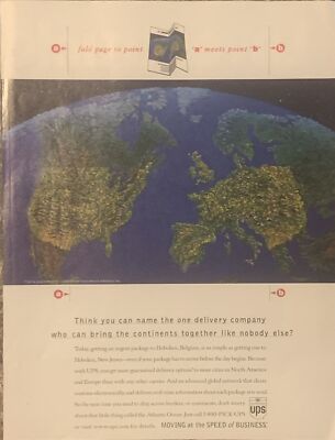 1997 UPS United Parcel Service PRINT AD World Map Fold Page Point A-B VTG 1990s