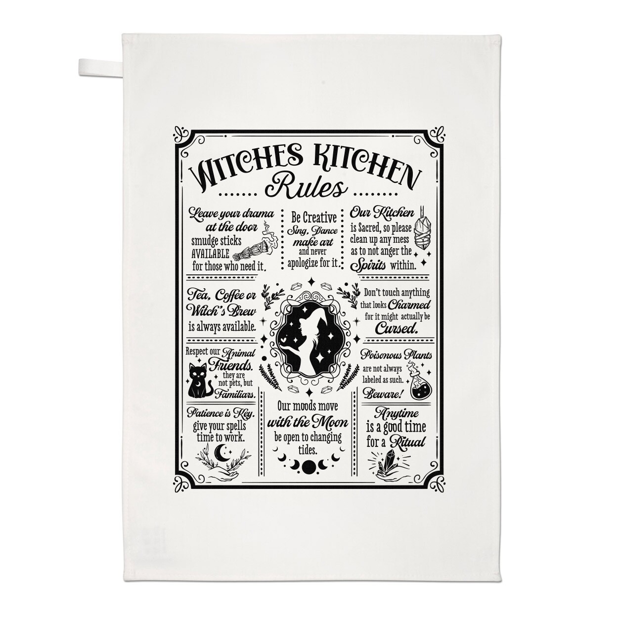 Witches Kitchen Rules Tea Towel Funny Joke Magical Wizard Gift Present Christmas