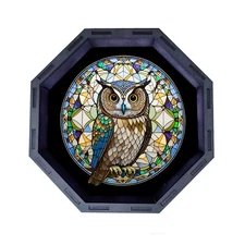 Owl Dice Tray, Octagon Wooden Rolling Tray for D&D Tabletop Board Games