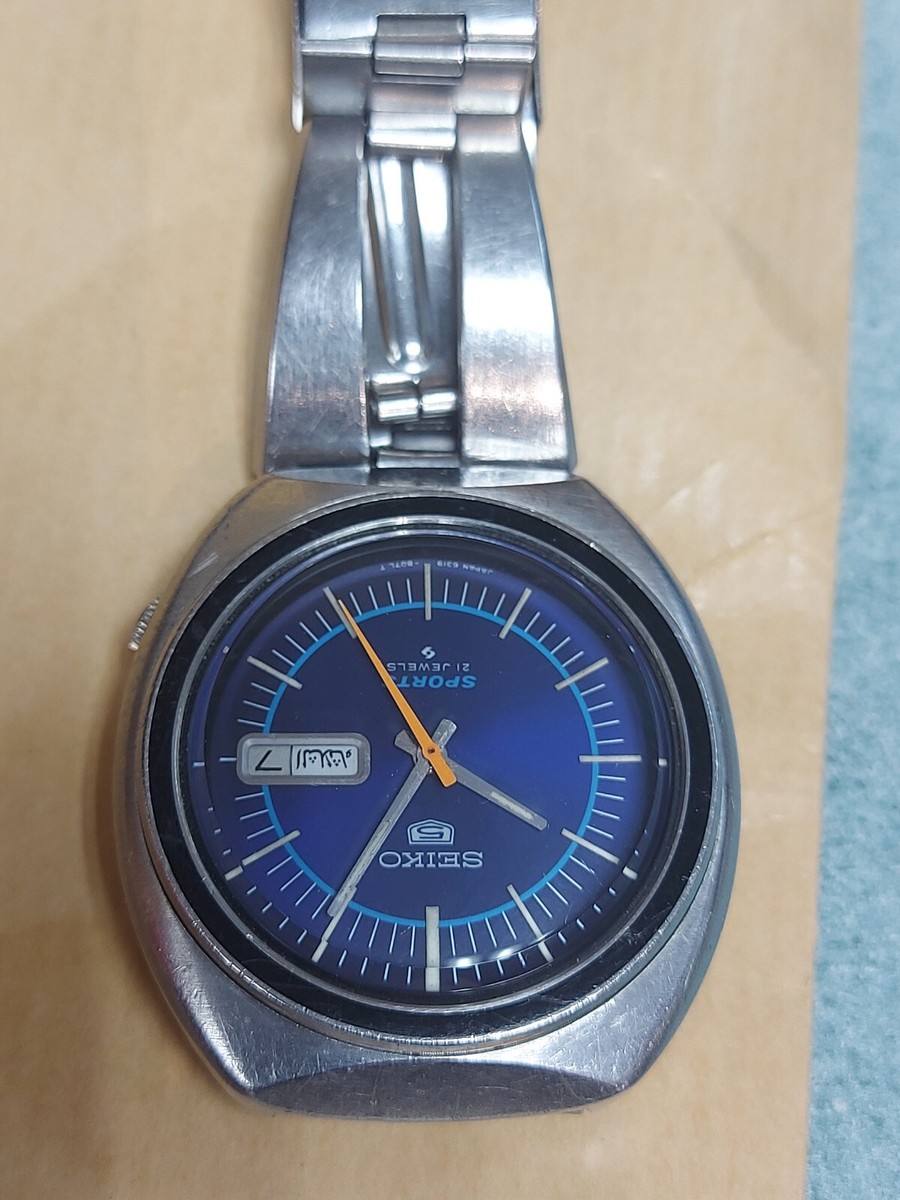 Seiko Sports 6319-8070 Vintage Day Date Blue 21 Jewels Automatic