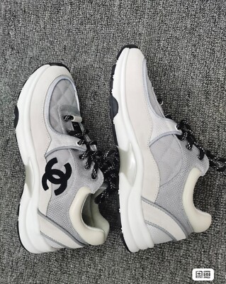 Authentic Chanel 2021 Interlocking Cc Logo Sneakers White Size 37