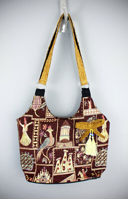 Turkish Dervish, Peacock, Cappadoccia Tapestry Shoulder Bag, Purse in Rust Red