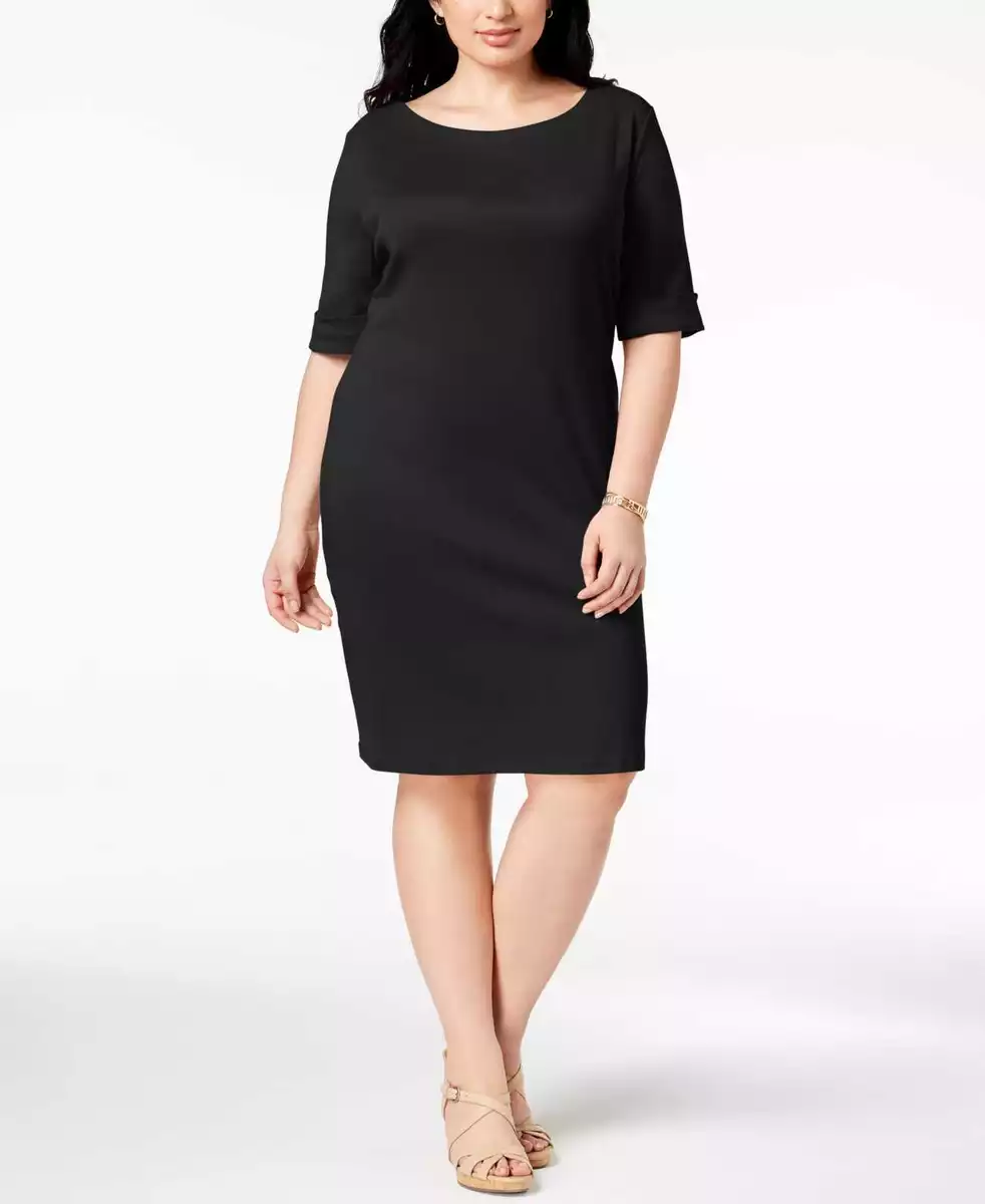 Karen Scott Women's Plus Size Cotton Shift Dress (Black, 0X) | eBay
