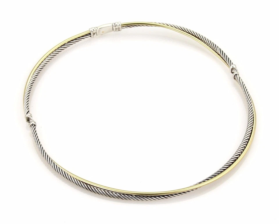 David Yurman  Cable Necklace 18k Yellow Gold 925 Silver 3 Station Double Row - Image 2 of 4