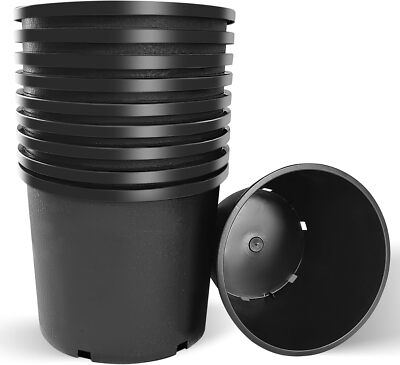 10 Pcs 7 Gallon Black Plastic Plant Nursery Pot Container Grow Flower Garden