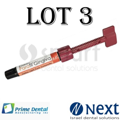 LOTx3 Dental Parafil composite gingival visible light cure pink G21 4.5gr stain